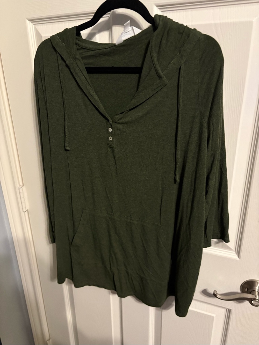 415- Market & Spruce Olive Green Hooded Pullover with V-Snap Neck